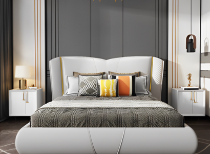 Cama acolchada de diseño de lujo cama doble hotel habitación de dormir muebles de madera